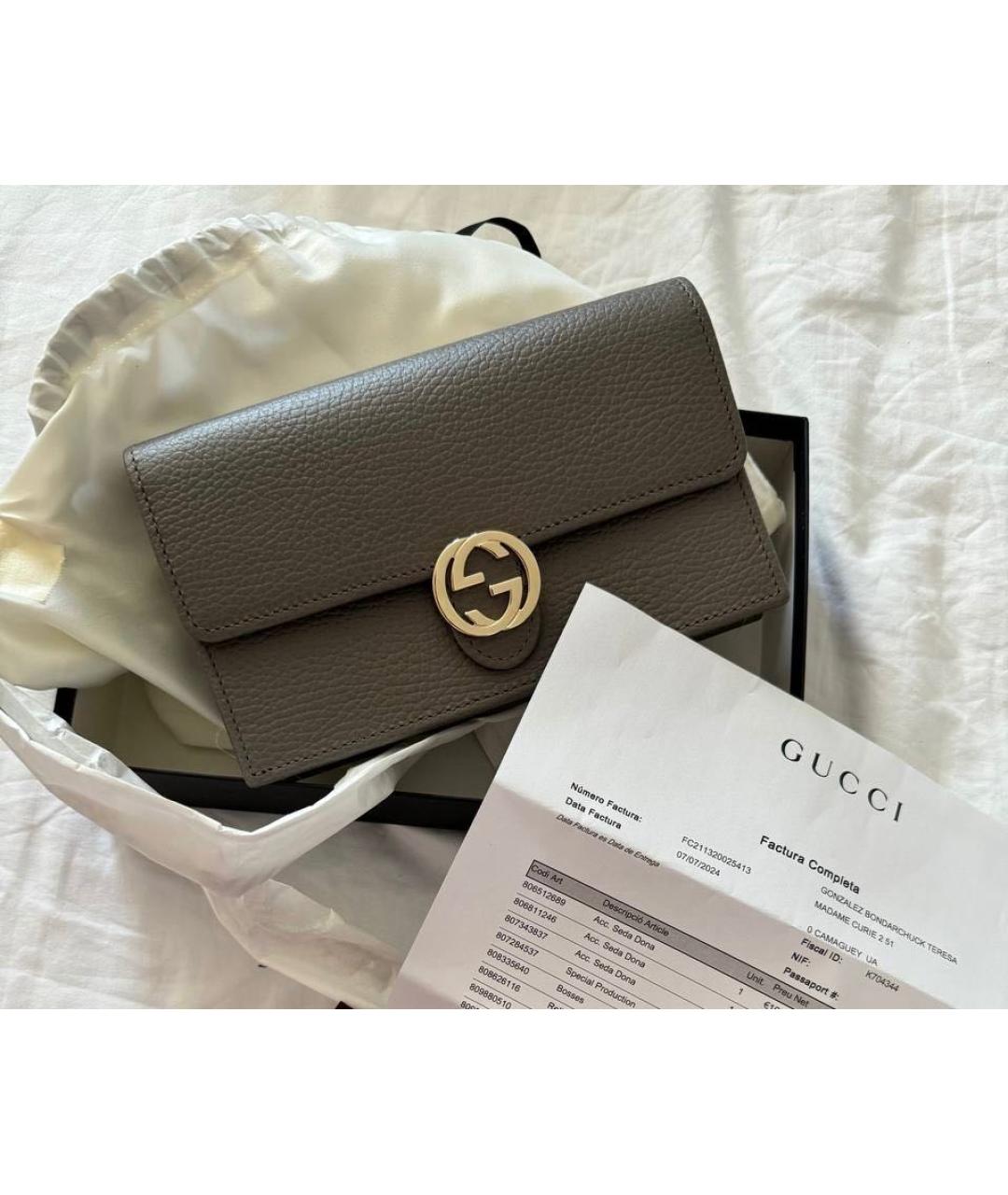 GUCCI Серая кожаная сумка через плечо, фото 3