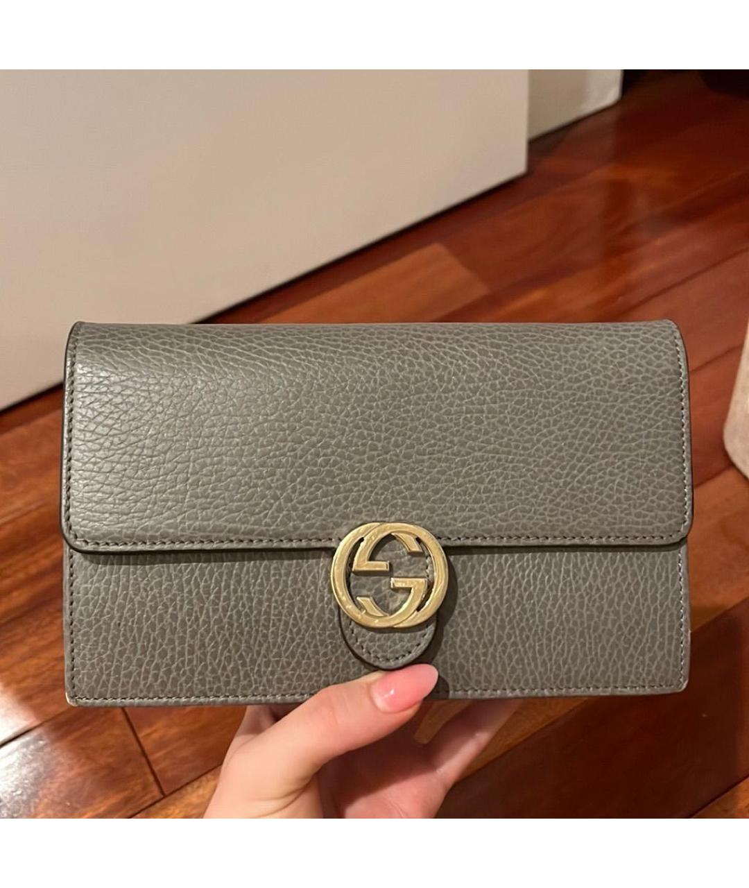 GUCCI Серая кожаная сумка через плечо, фото 2