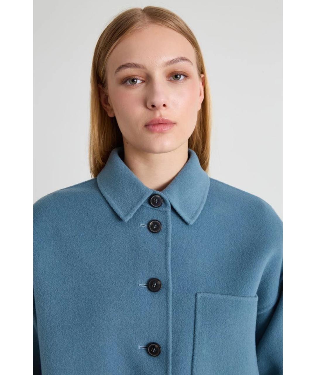 WEEKEND MAX MARA Голубое шерстяное пальто, фото 4