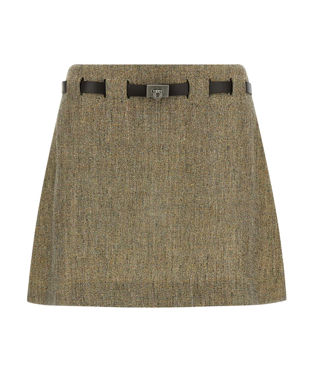 FERRAGAMO Мульти льняная юбка мини, фото 1