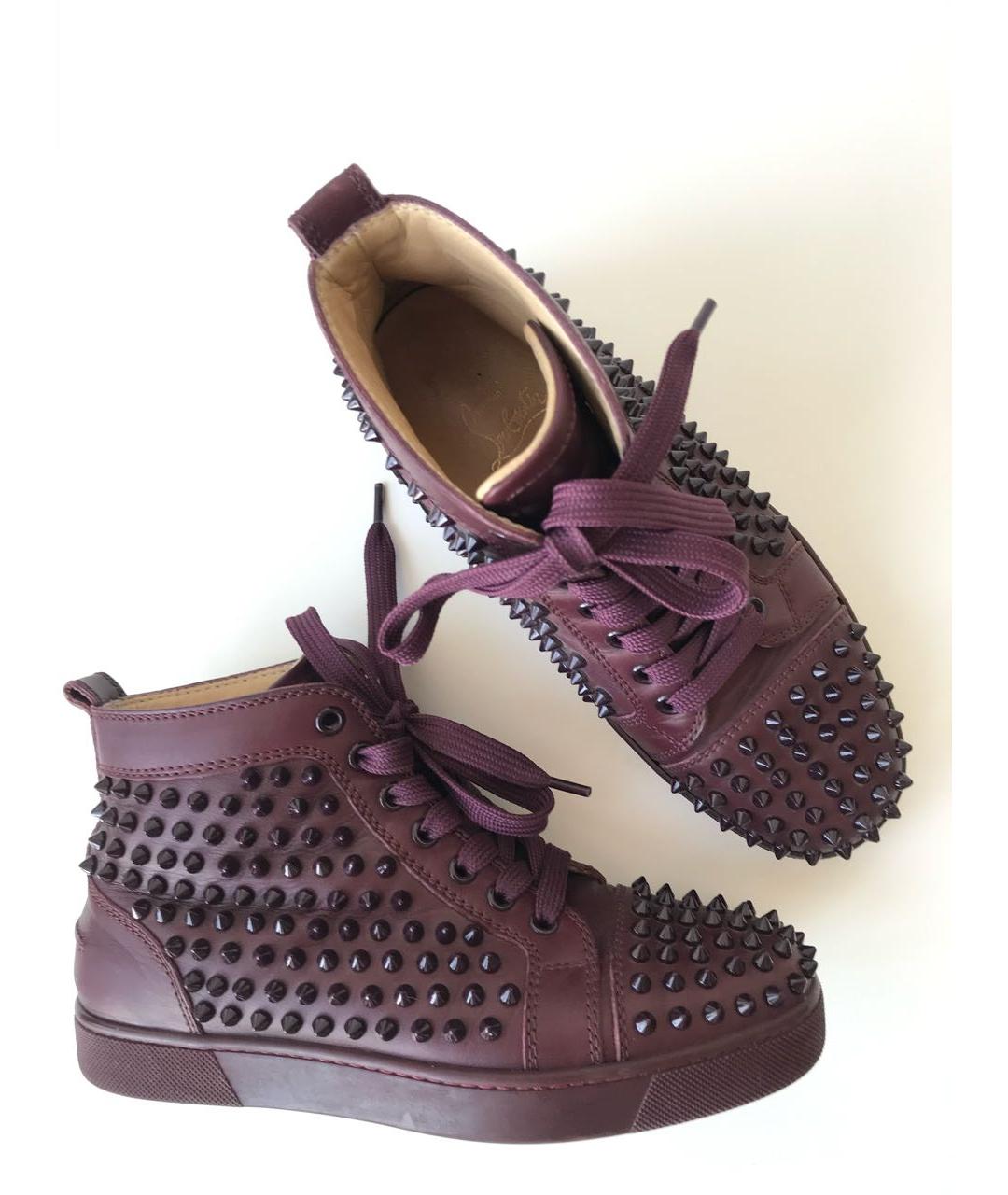 CHRISTIAN LOUBOUTIN Бордовые кожаные кеды, фото 3