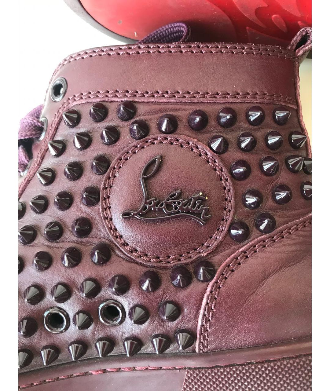 CHRISTIAN LOUBOUTIN Бордовые кожаные кеды, фото 4