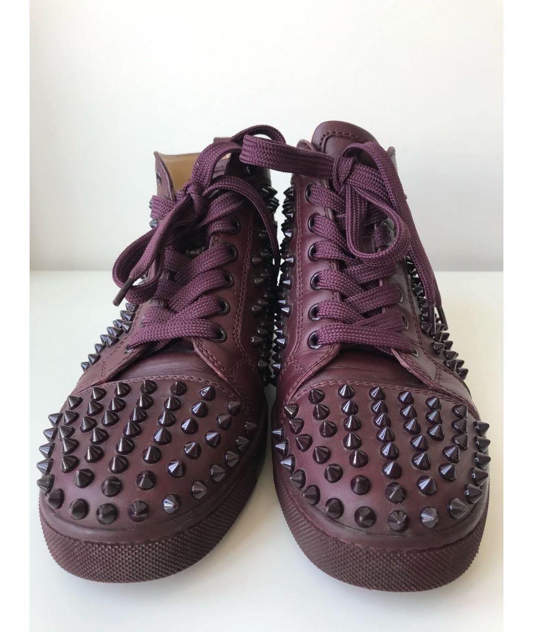 CHRISTIAN LOUBOUTIN Бордовые кожаные кеды, фото 2