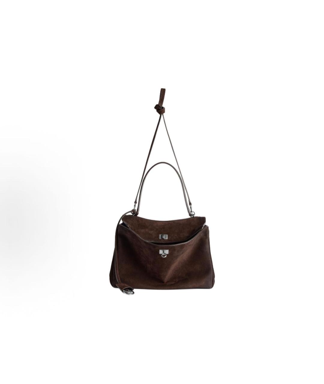 BALENCIAGA Коричневая замшевая сумка с короткими ручками, фото 5