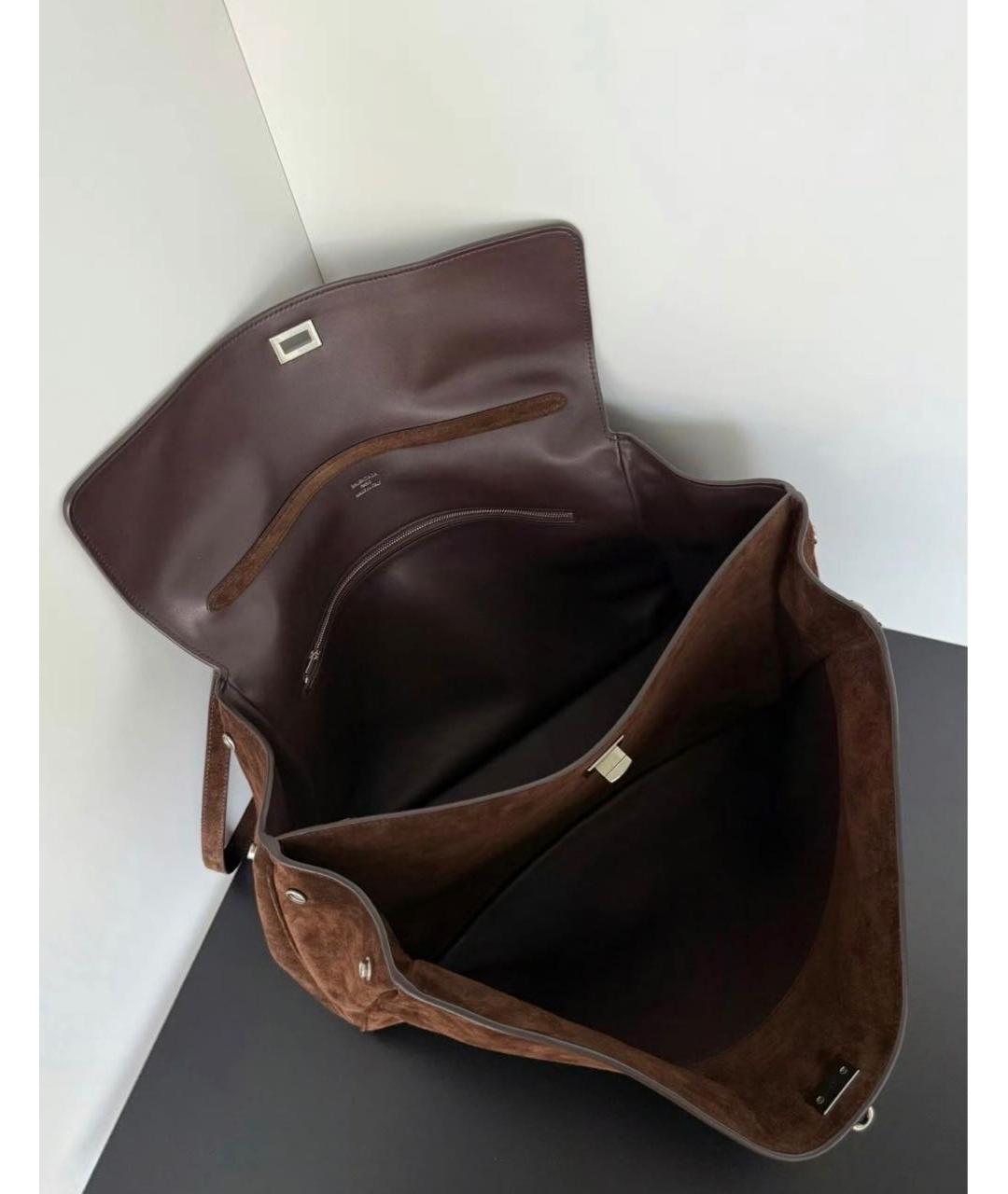 BALENCIAGA Коричневая замшевая сумка с короткими ручками, фото 4