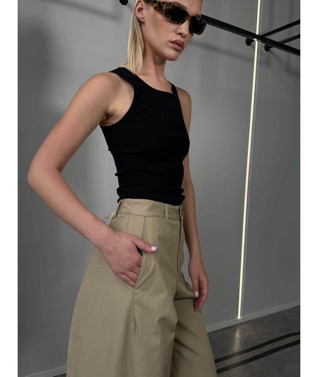 MM6 MAISON MARGIELA Бежевые хлопковые брюки широкие, фото 4