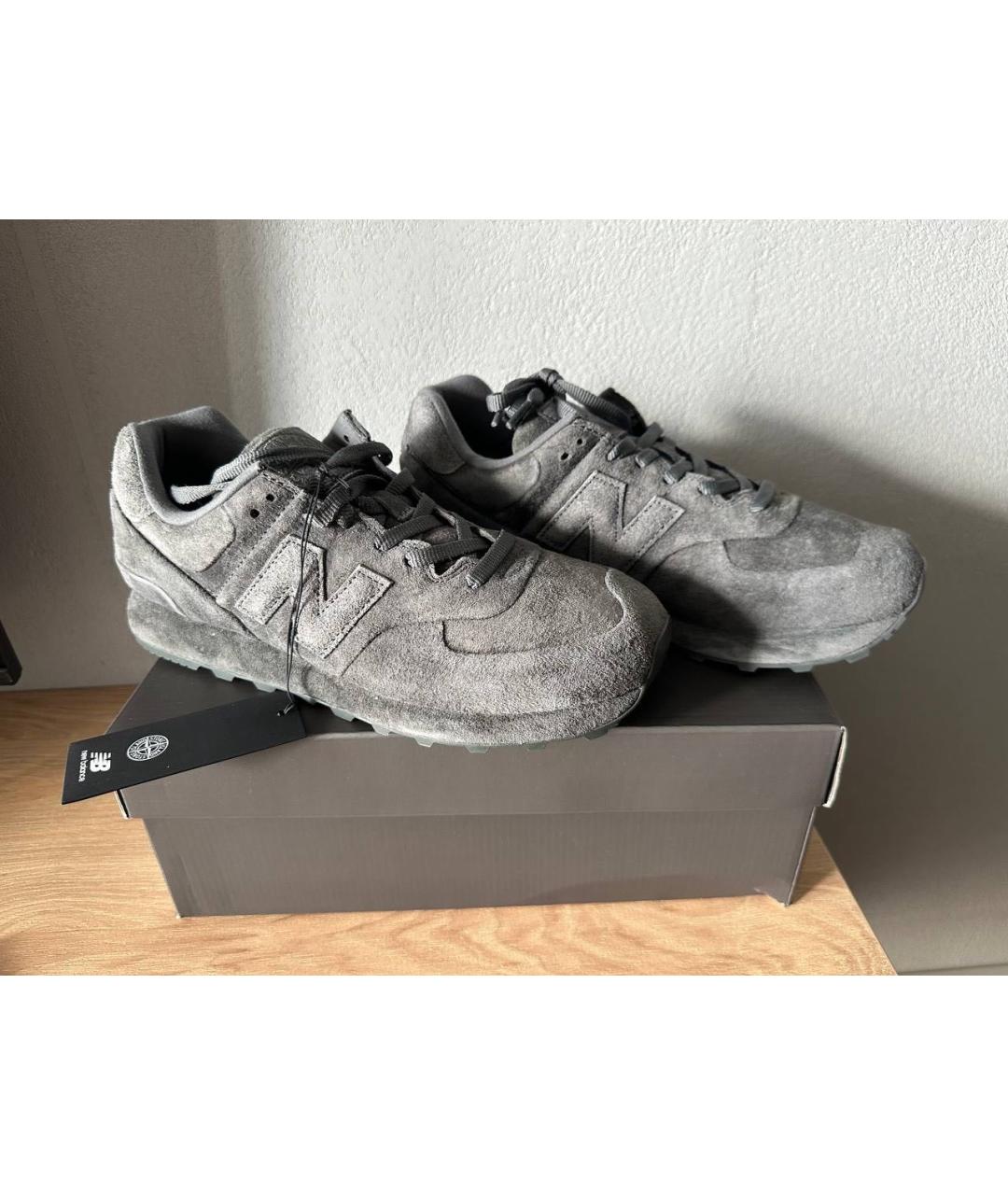 STONE ISLAND Антрацитовые замшевые низкие кроссовки / кеды, фото 4