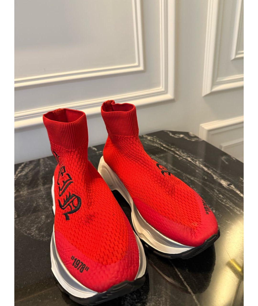 PHILIPP PLEIN Красные текстильные кроссовки, фото 3