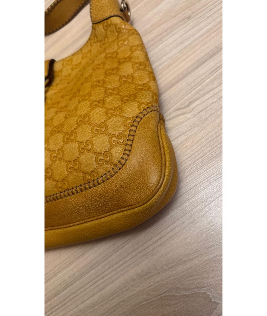 GUCCI Горчичная кожаная сумка с короткими ручками, фото 4