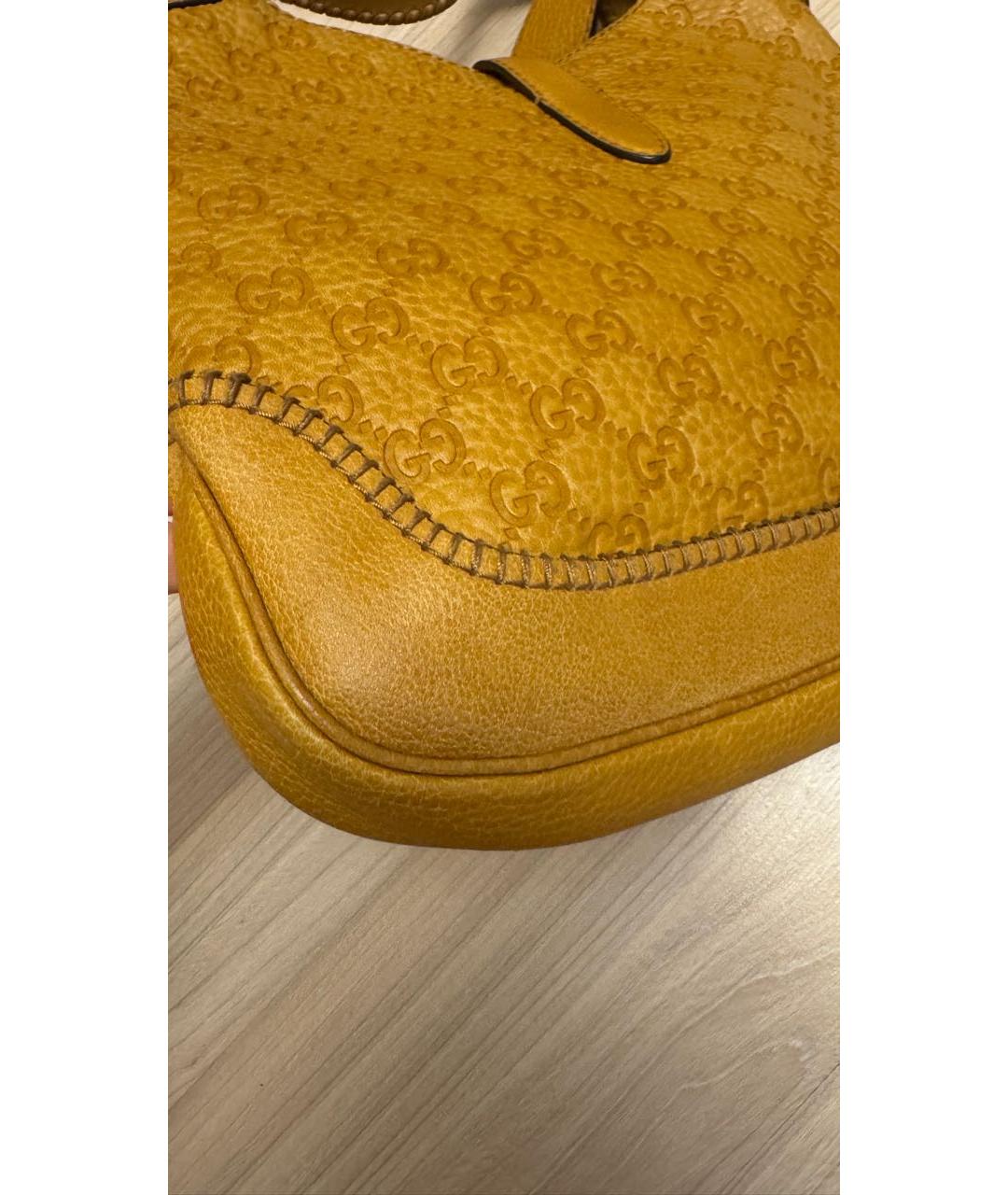 GUCCI Горчичная кожаная сумка с короткими ручками, фото 7