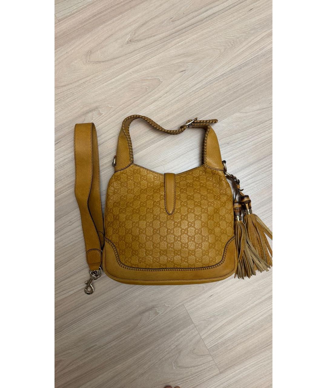 GUCCI Горчичная кожаная сумка с короткими ручками, фото 3