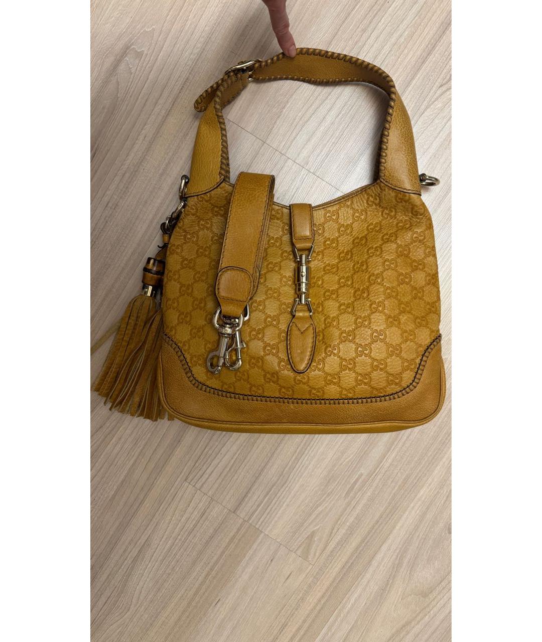 GUCCI Горчичная кожаная сумка с короткими ручками, фото 2