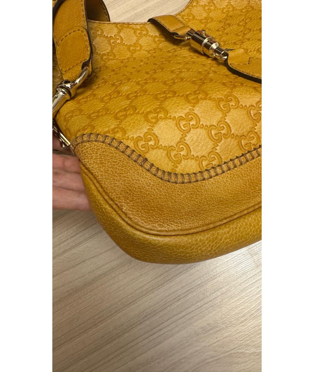 GUCCI Горчичная кожаная сумка с короткими ручками, фото 5