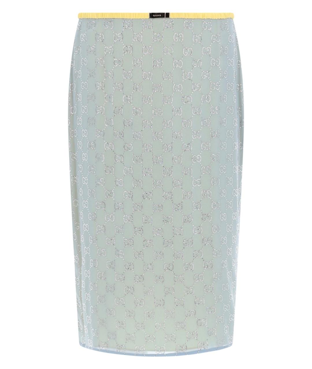 GUCCI Голубая шелковая юбка миди, фото 1