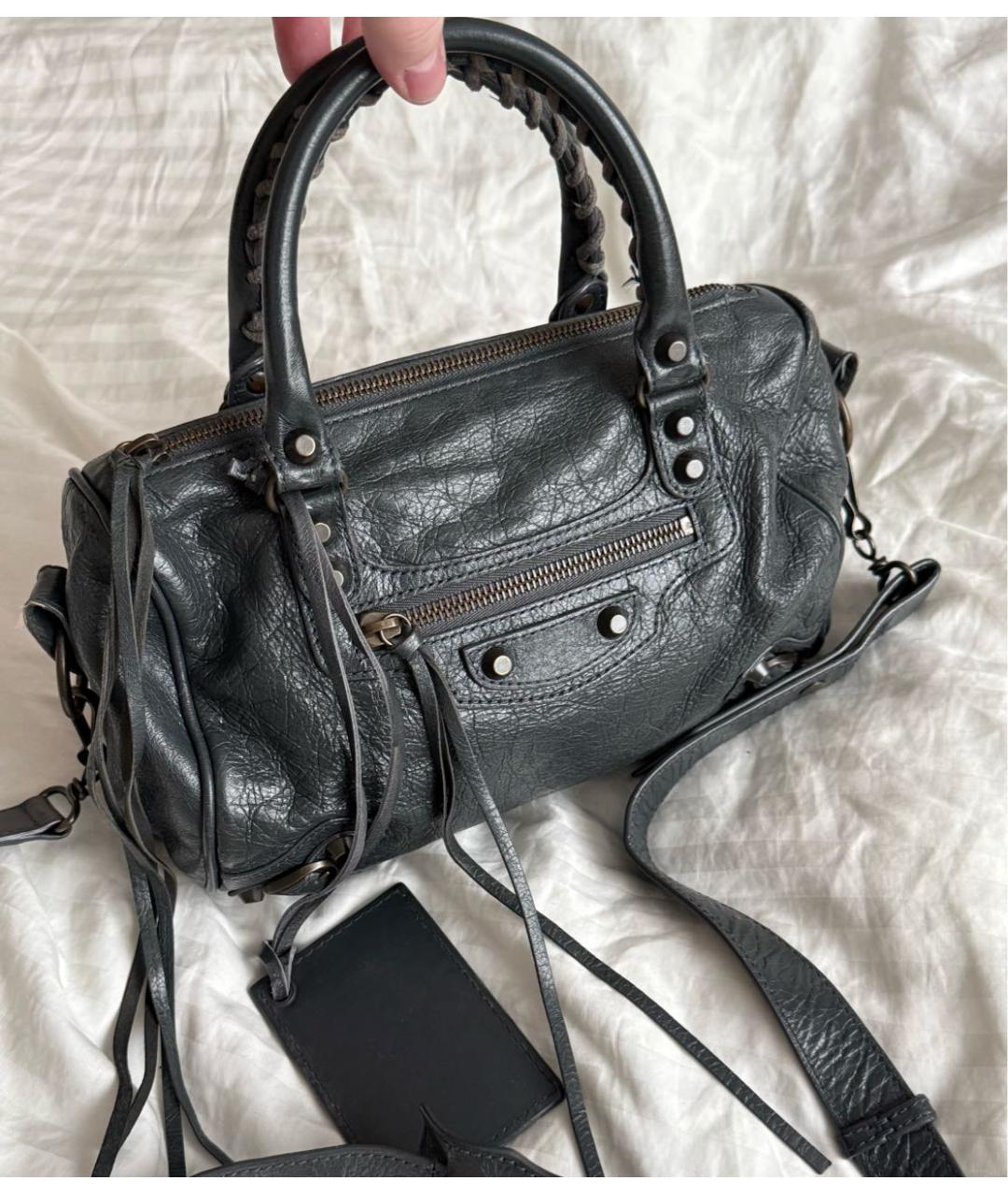 BALENCIAGA Антрацитовая кожаная сумка с короткими ручками, фото 6