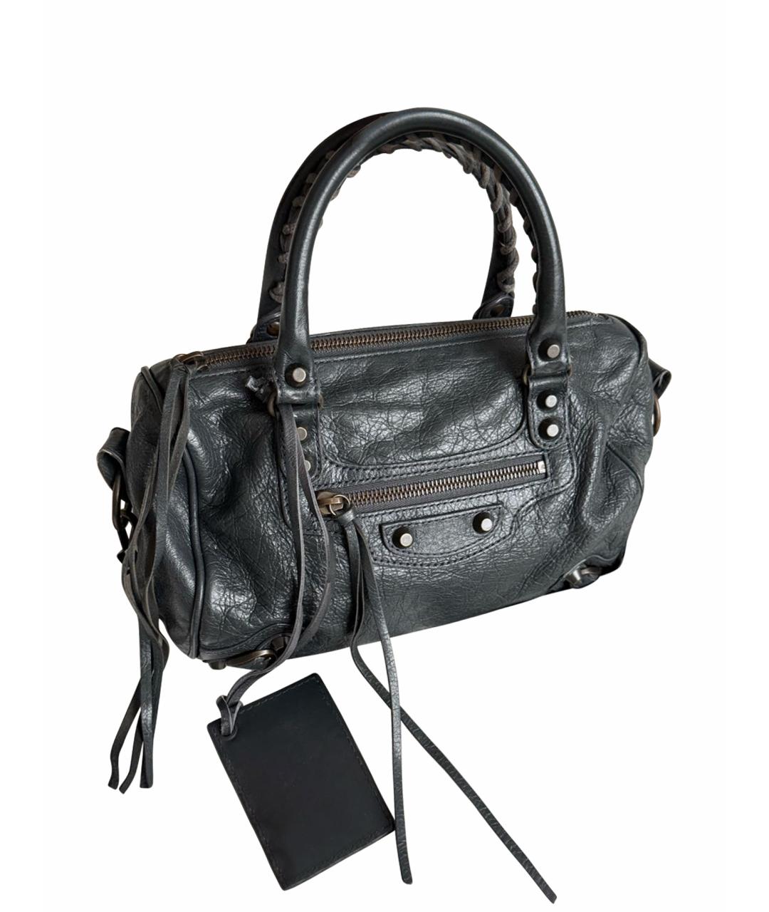 BALENCIAGA Антрацитовая кожаная сумка с короткими ручками, фото 1