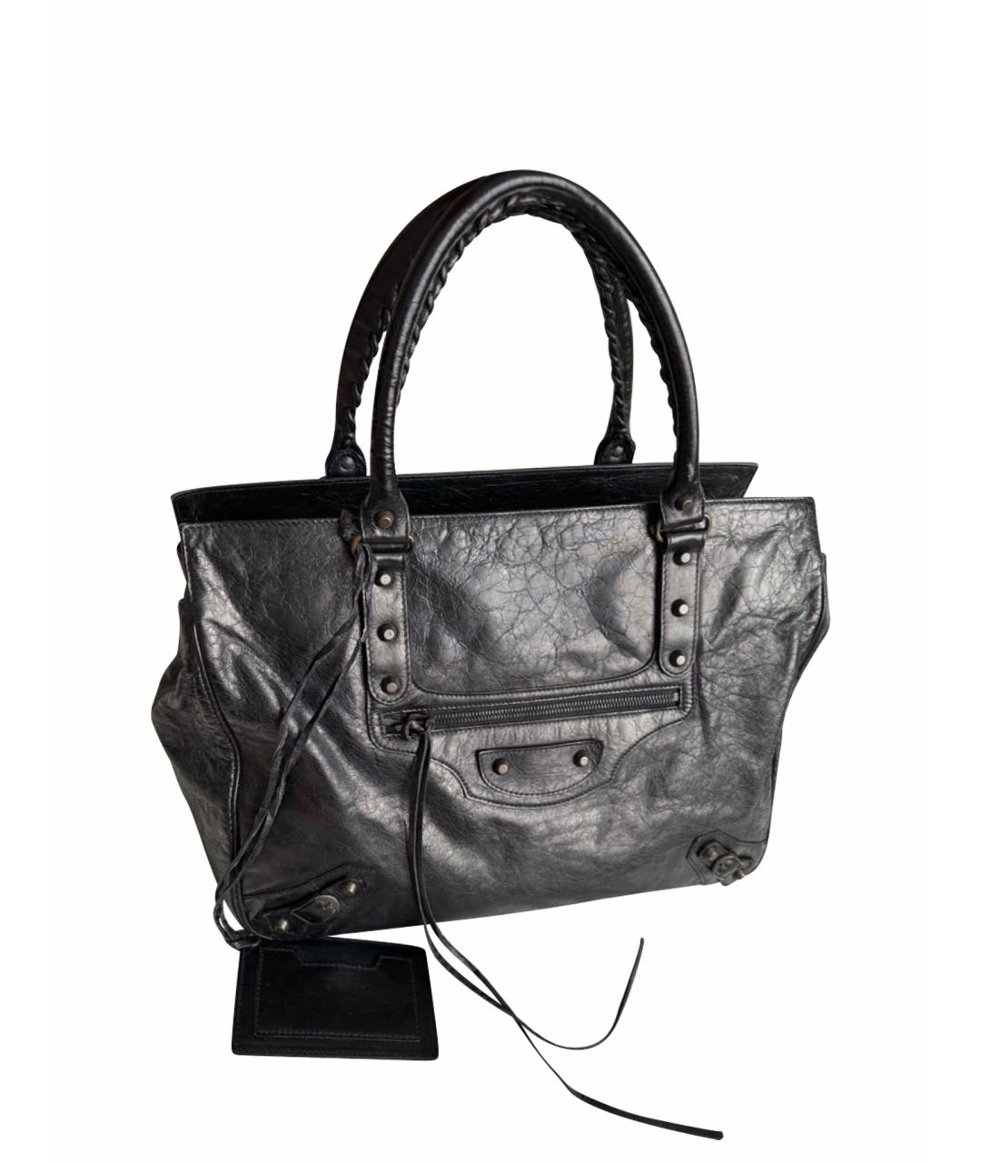 BALENCIAGA Черная кожаная сумка с короткими ручками, фото 7