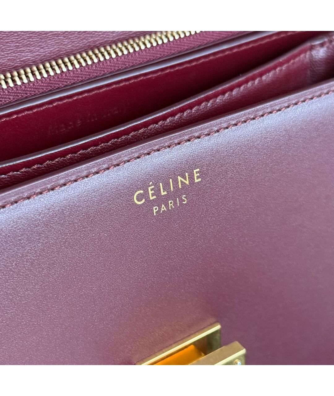 CELINE Бордовая кожаная сумка через плечо, фото 3