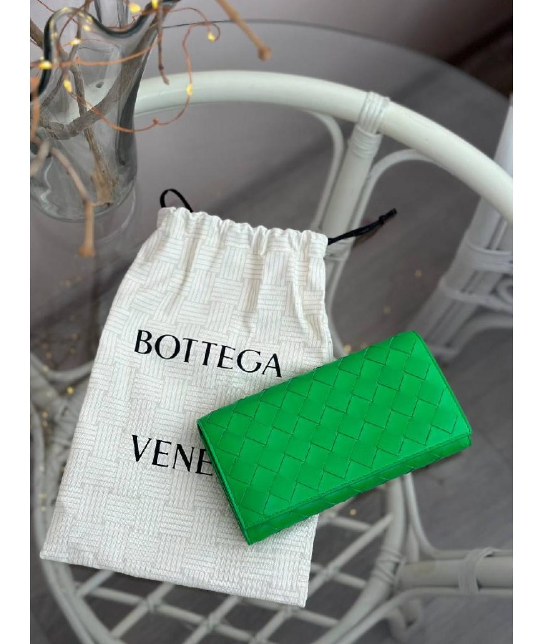 BOTTEGA VENETA Зеленый кожаный кошелек, фото 8