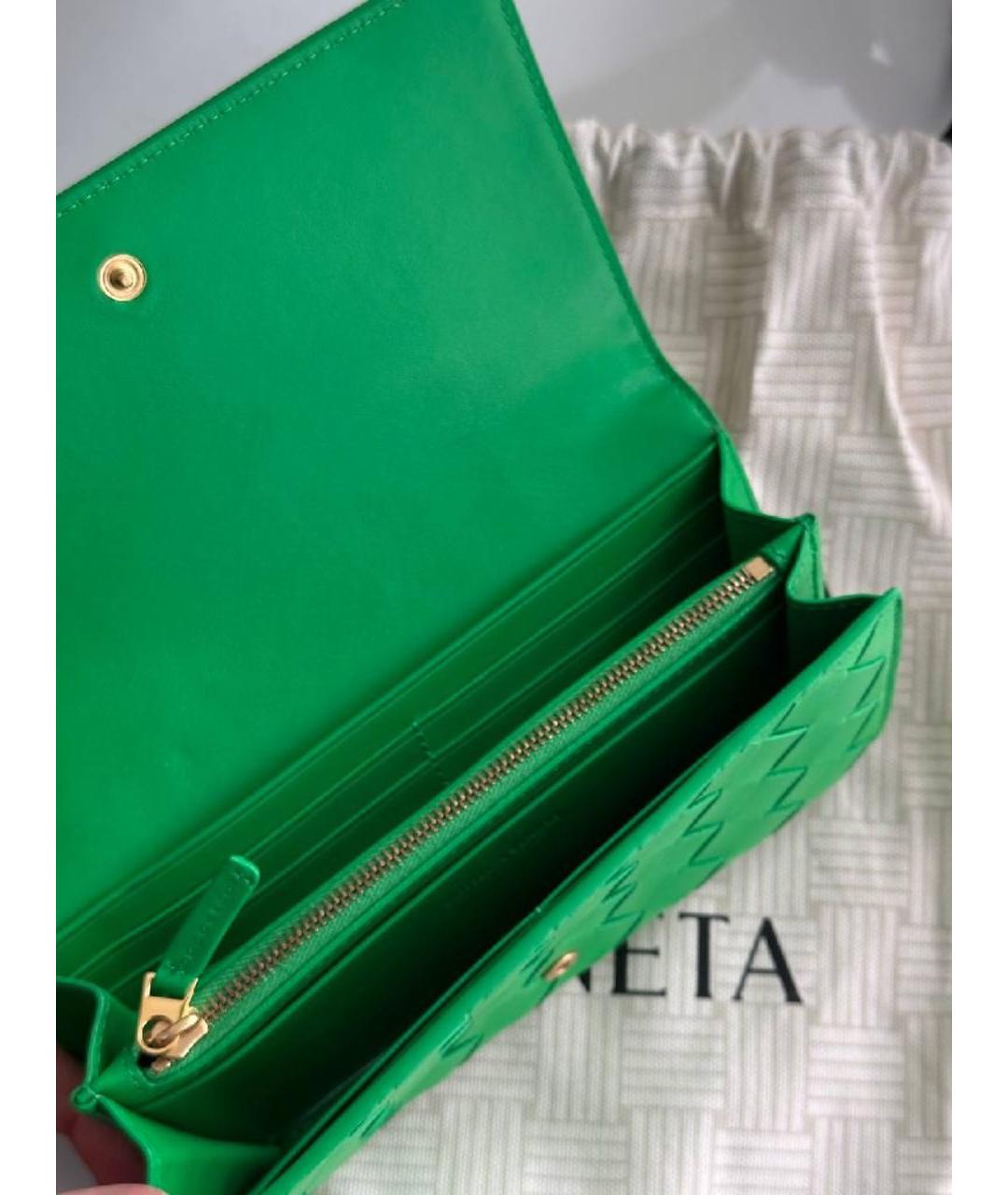 BOTTEGA VENETA Зеленый кожаный кошелек, фото 4