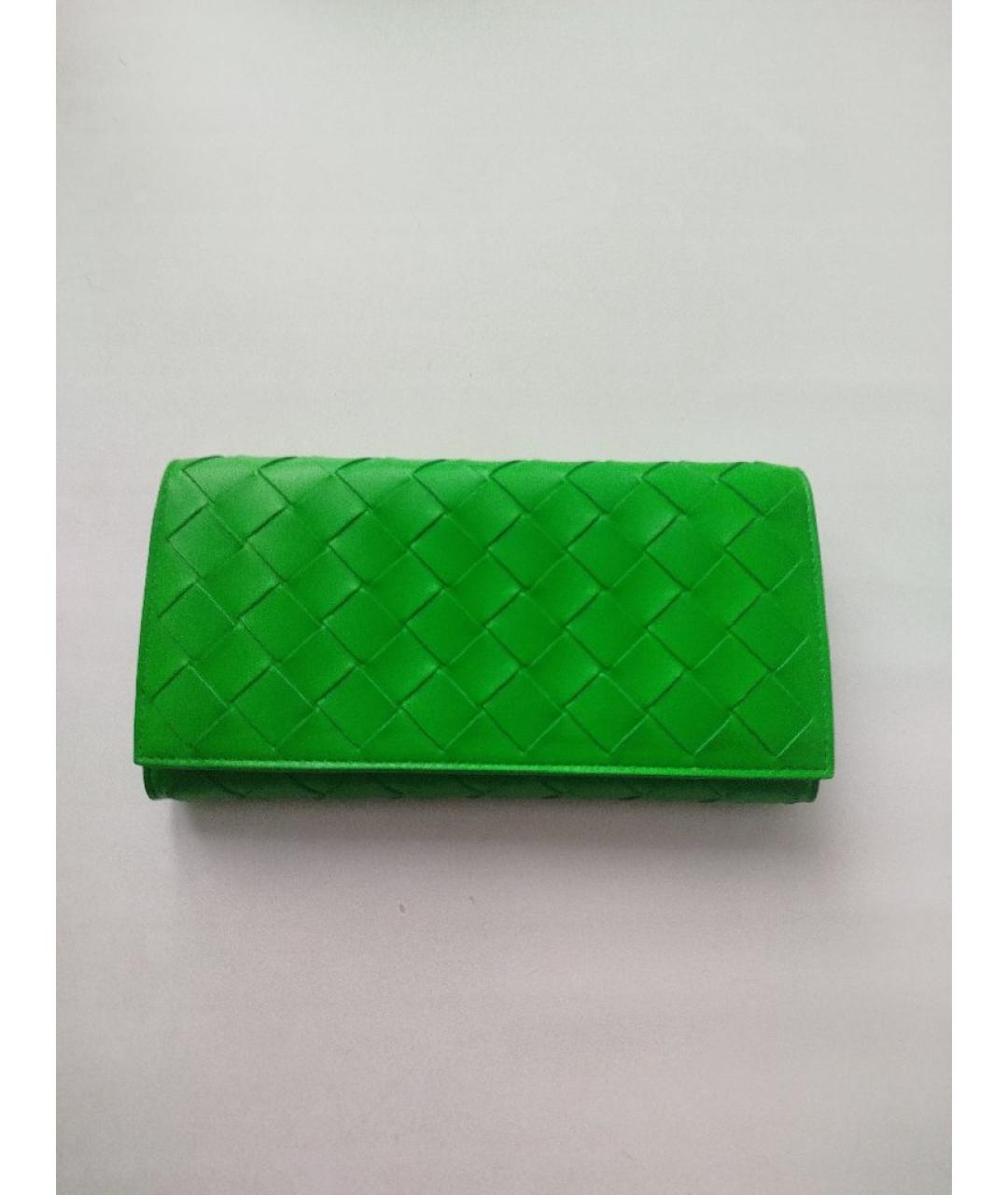 BOTTEGA VENETA Зеленый кожаный кошелек, фото 9