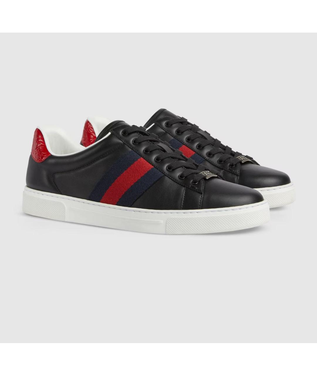 GUCCI Черные кожаные низкие кроссовки / кеды, фото 6