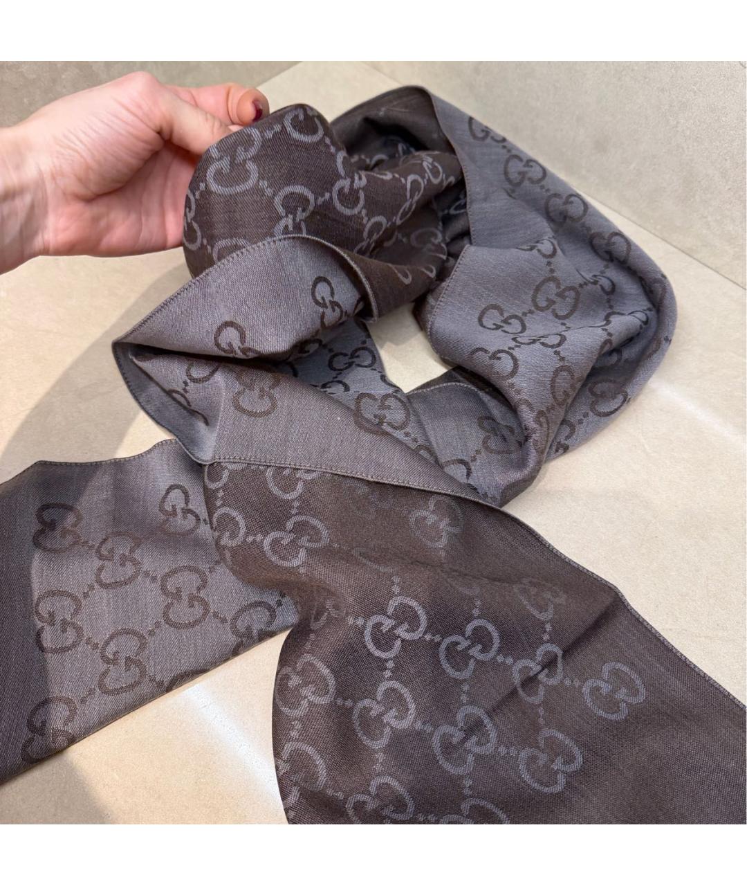 GUCCI Коричневый шерстяной платок, фото 3