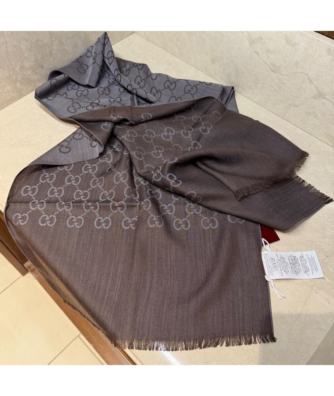 GUCCI Коричневый шерстяной платок, фото 7