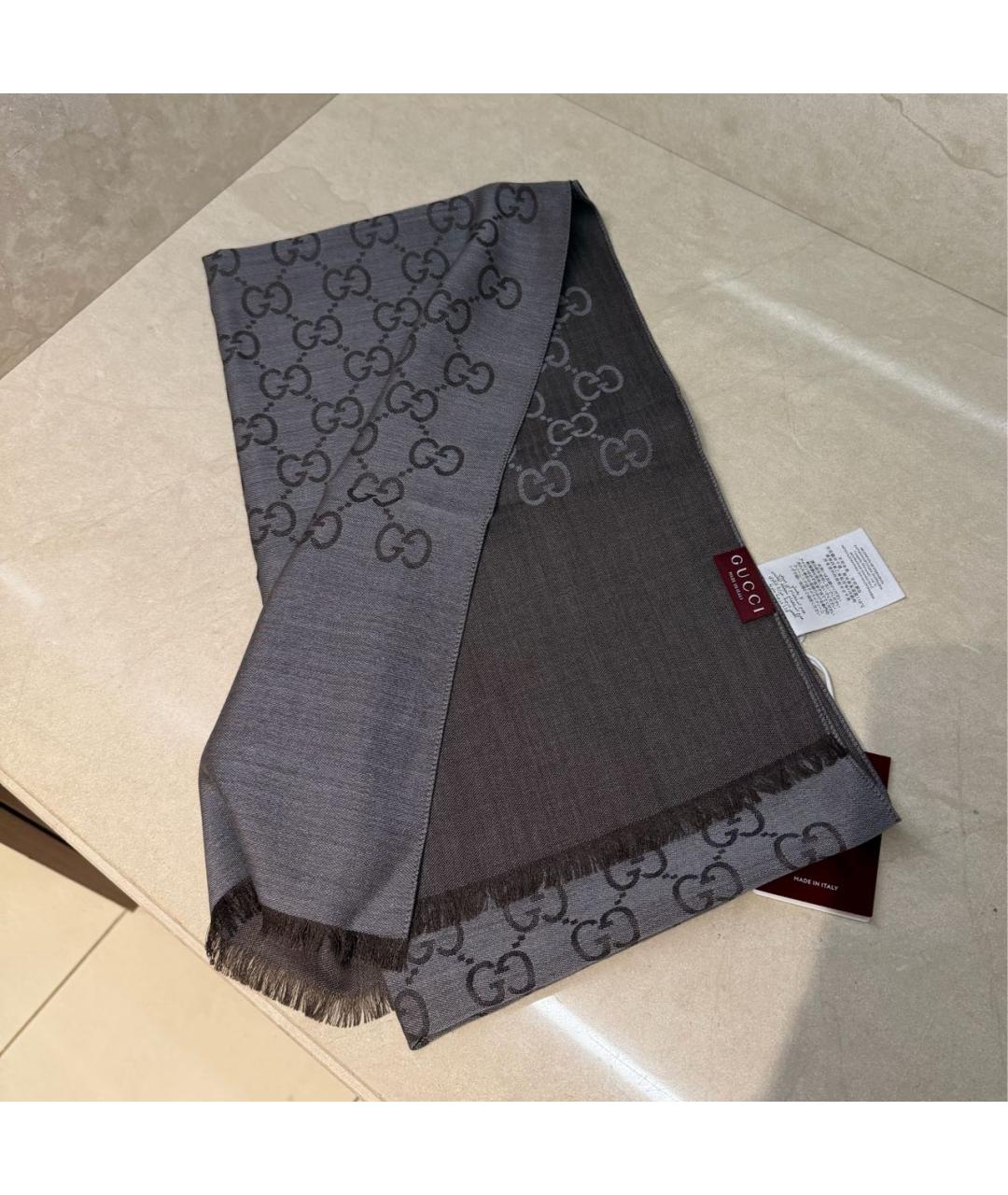 GUCCI Коричневый шерстяной платок, фото 8