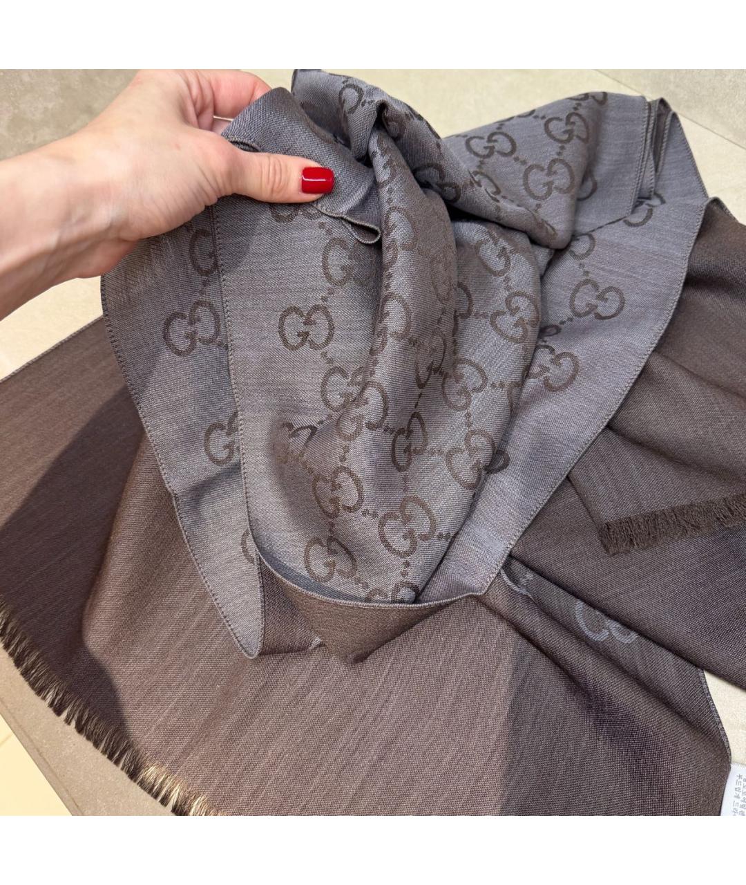 GUCCI Коричневый шерстяной платок, фото 4