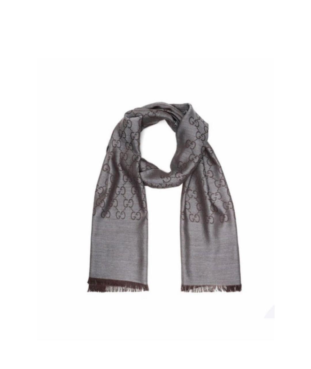 GUCCI Коричневый шерстяной платок, фото 9