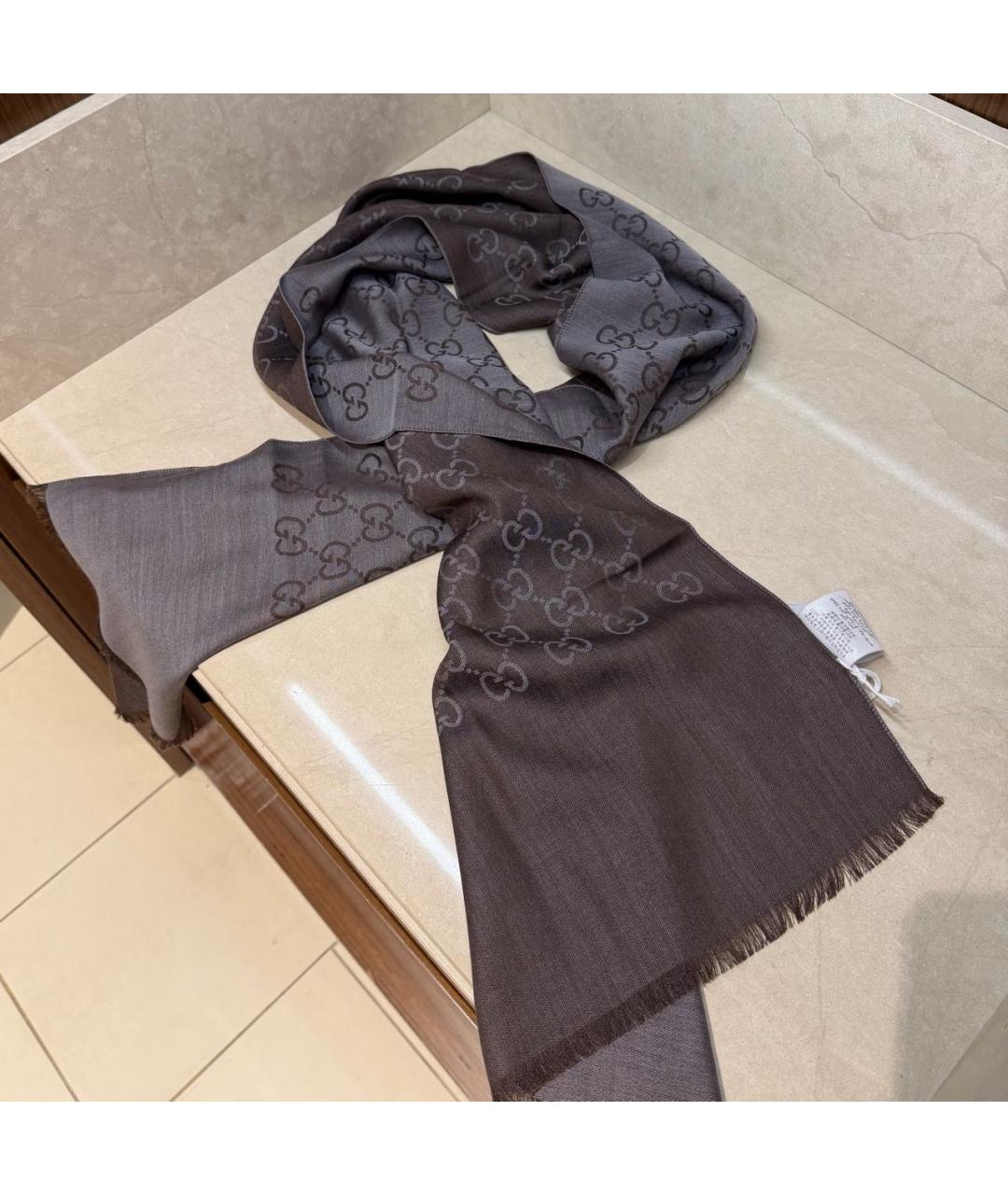 GUCCI Коричневый шерстяной платок, фото 2