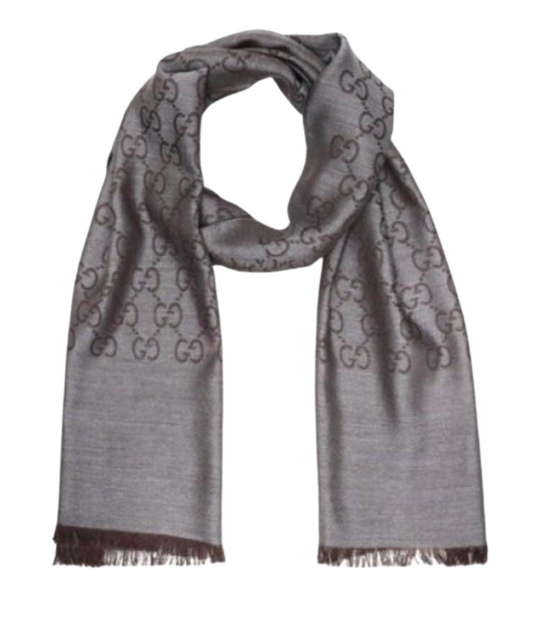 GUCCI Коричневый шерстяной платок, фото 1