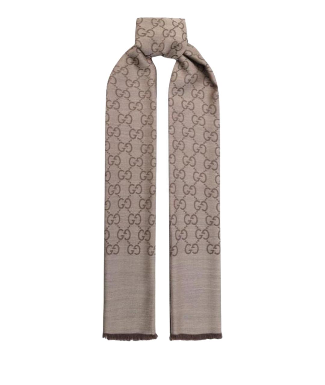 GUCCI Коричневый шерстяной шарф, фото 1