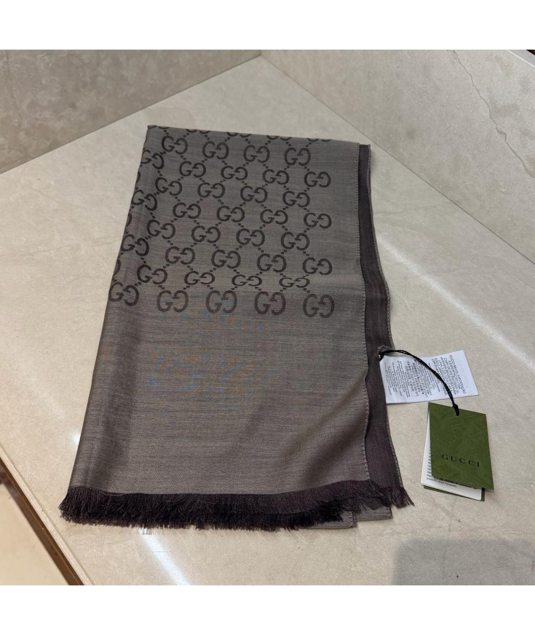 GUCCI Коричневый шерстяной шарф, фото 8