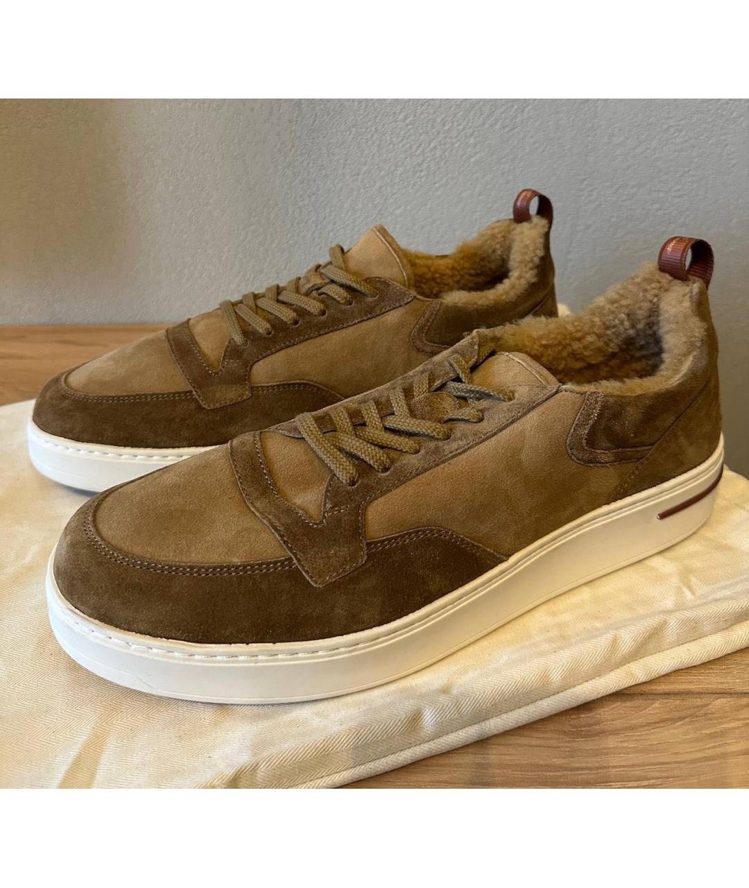 LORO PIANA Оранжевое замшевые низкие кроссовки / кеды, фото 5