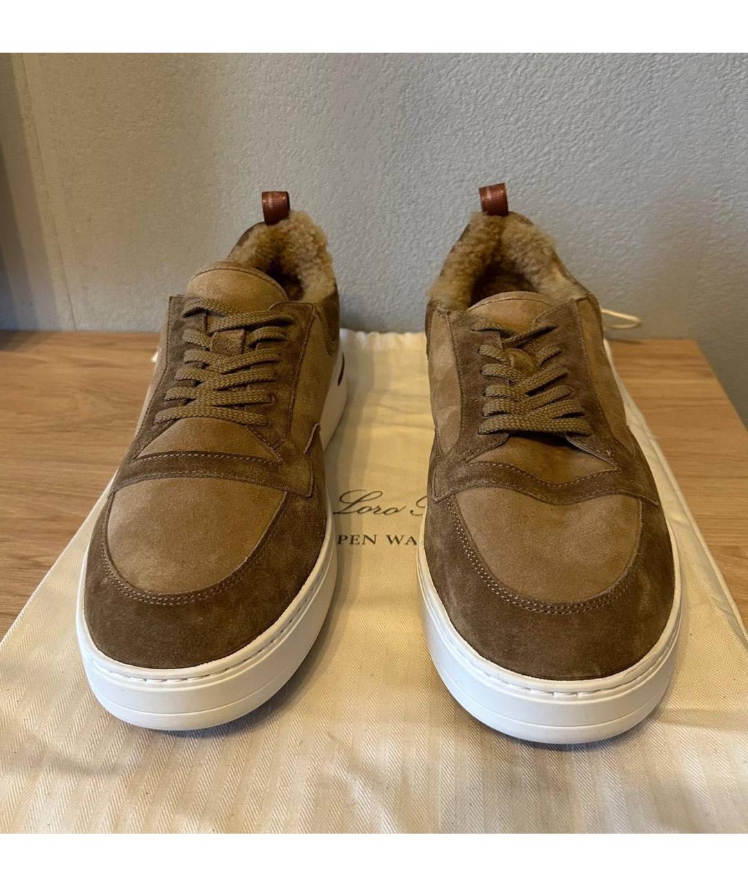 LORO PIANA Оранжевое замшевые низкие кроссовки / кеды, фото 4