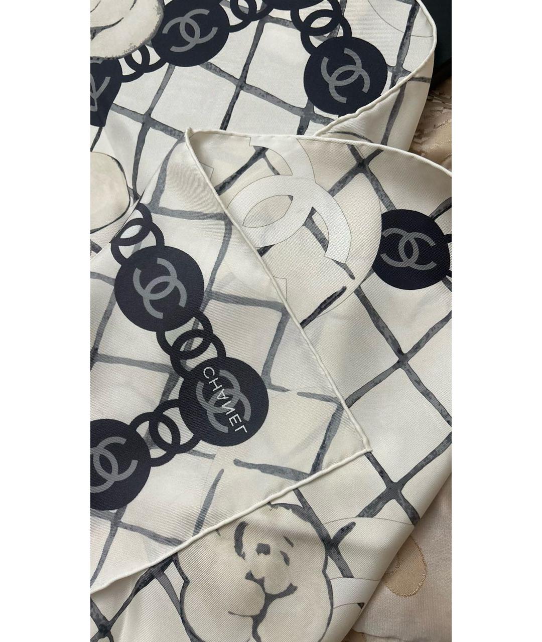 CHANEL Белый шелковый платок, фото 7