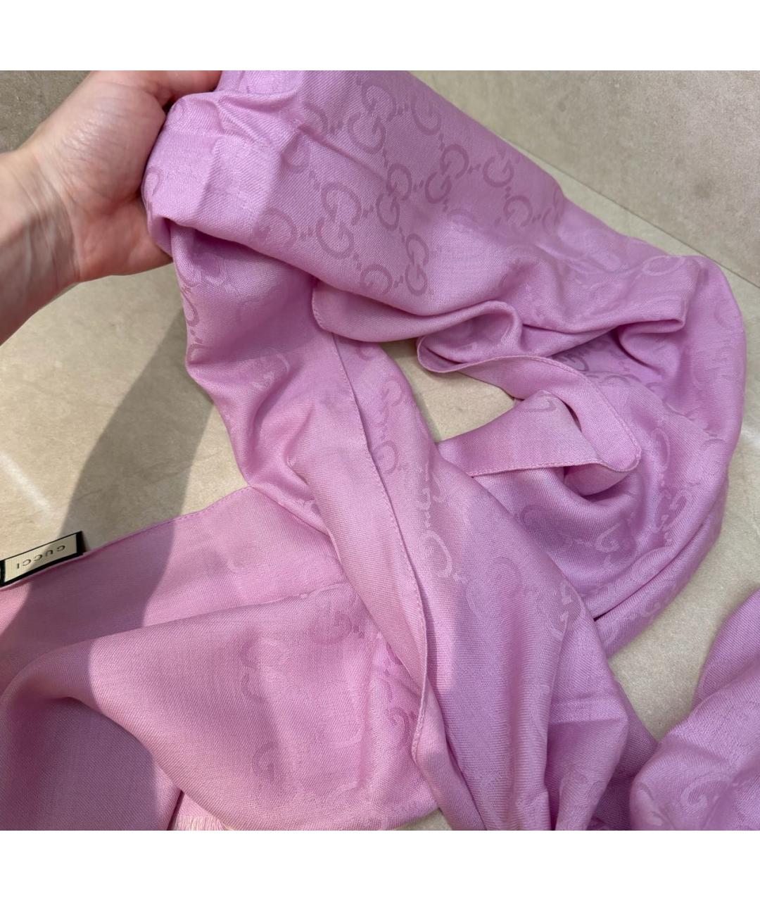 GUCCI Розовый шерстяной шарф, фото 2