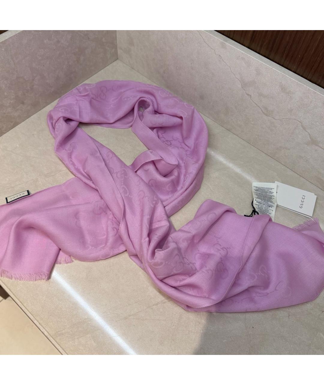 GUCCI Розовый шерстяной шарф, фото 3