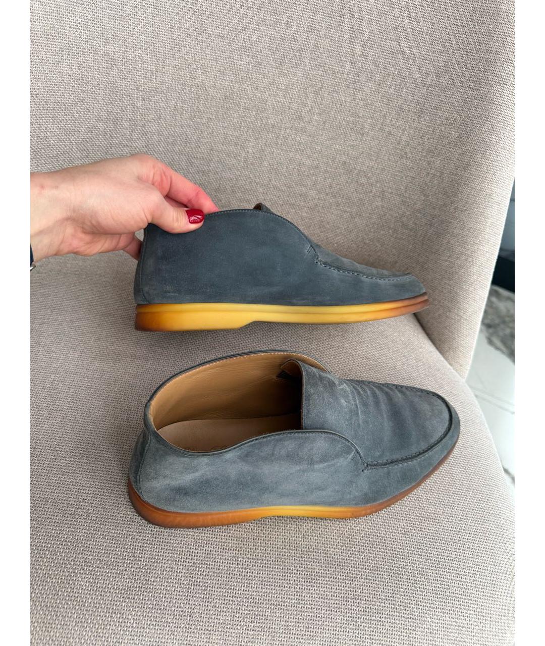 LORO PIANA Голубые кожаные лоферы, фото 4