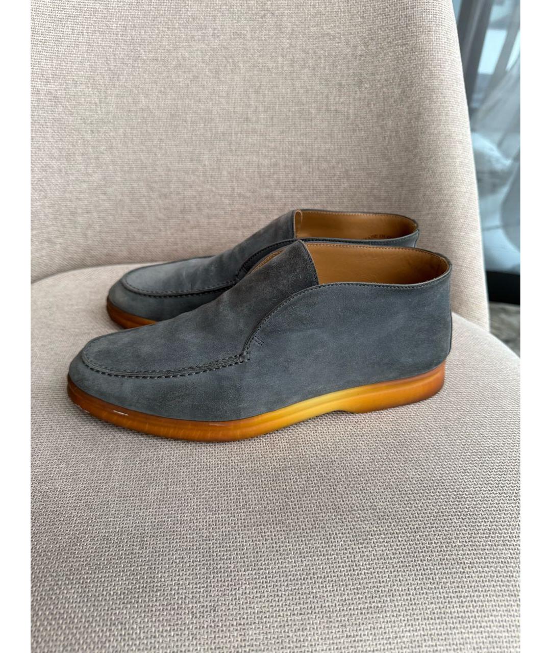 LORO PIANA Голубые кожаные лоферы, фото 7