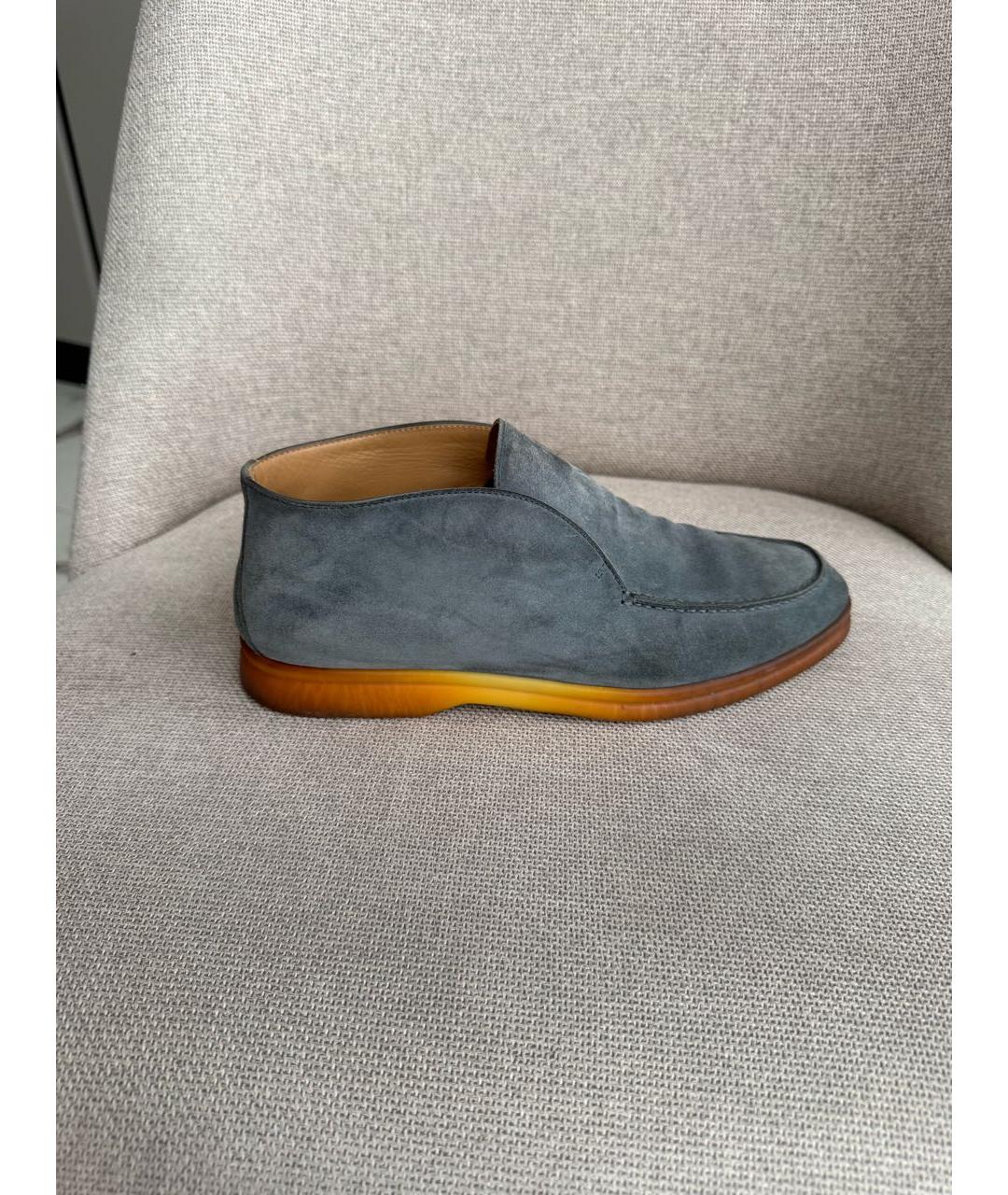 LORO PIANA Голубые кожаные лоферы, фото 9