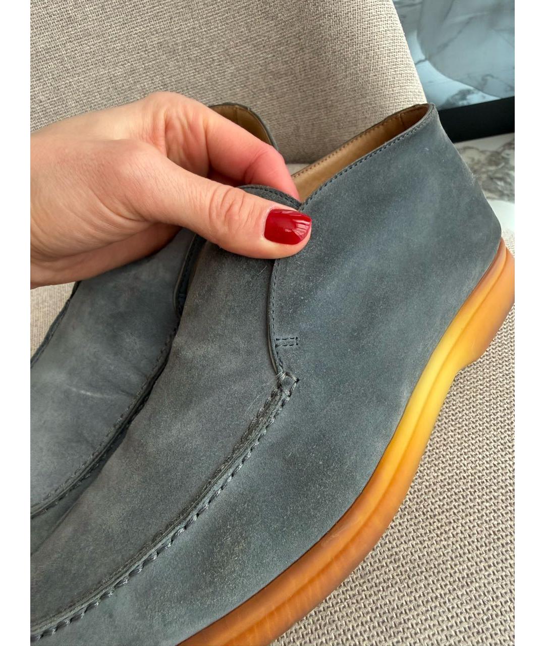 LORO PIANA Голубые кожаные лоферы, фото 8