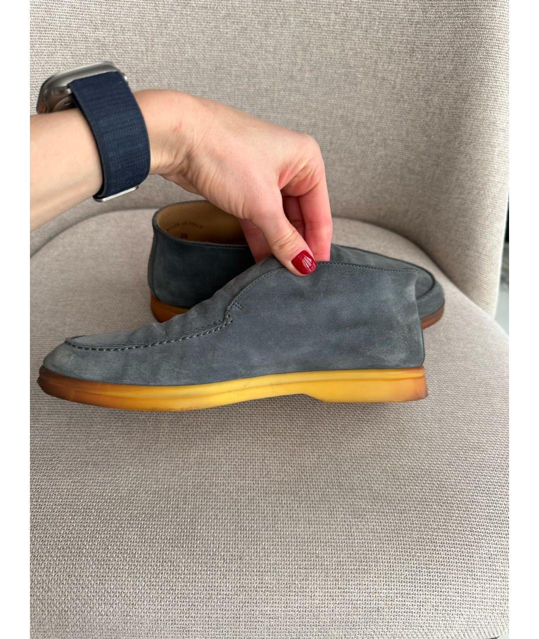 LORO PIANA Голубые кожаные лоферы, фото 5