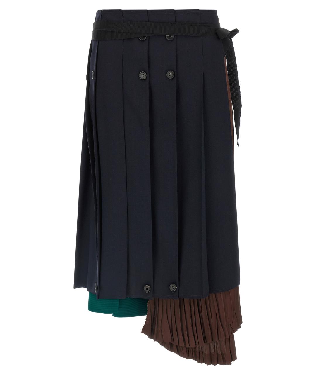 PRADA Темно-синяя шерстяная юбка миди, фото 1