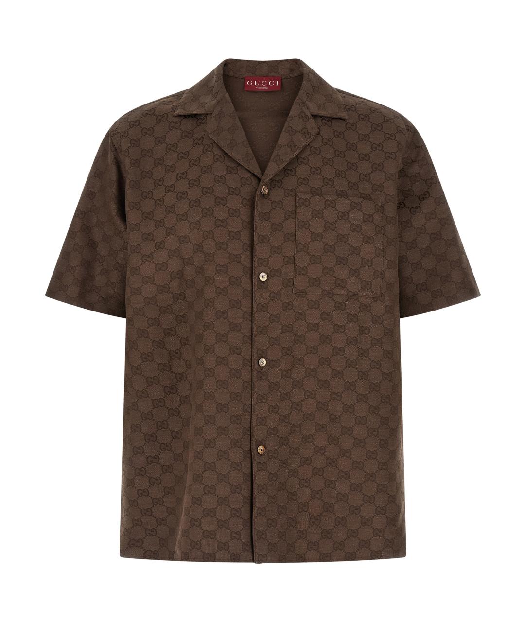 GUCCI Коричневая льняная кэжуал рубашка, фото 1