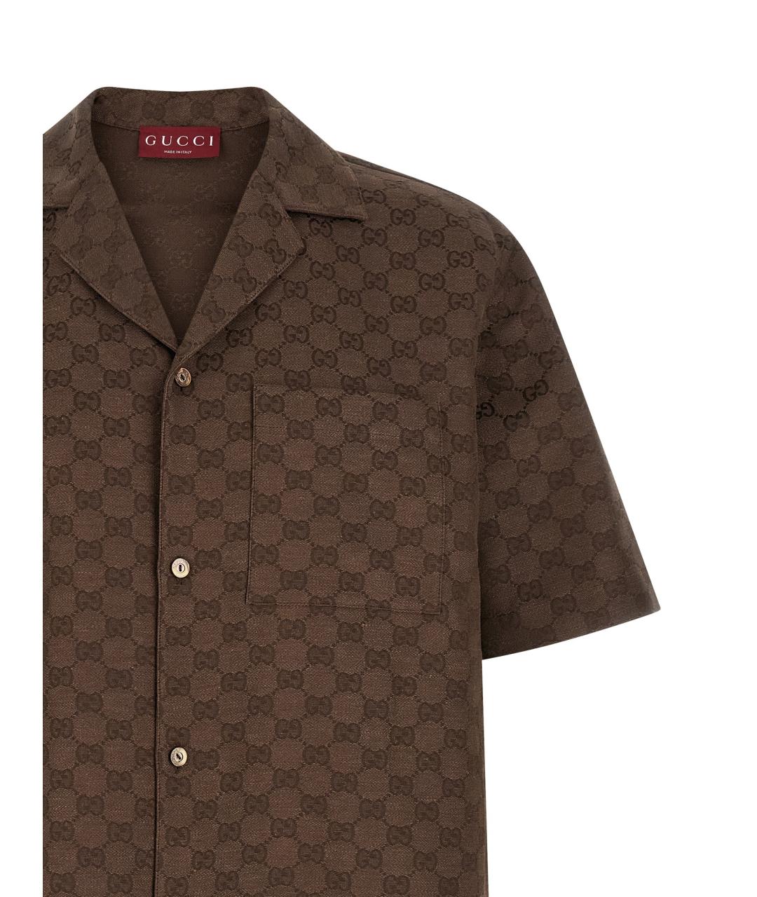 GUCCI Коричневая льняная кэжуал рубашка, фото 3