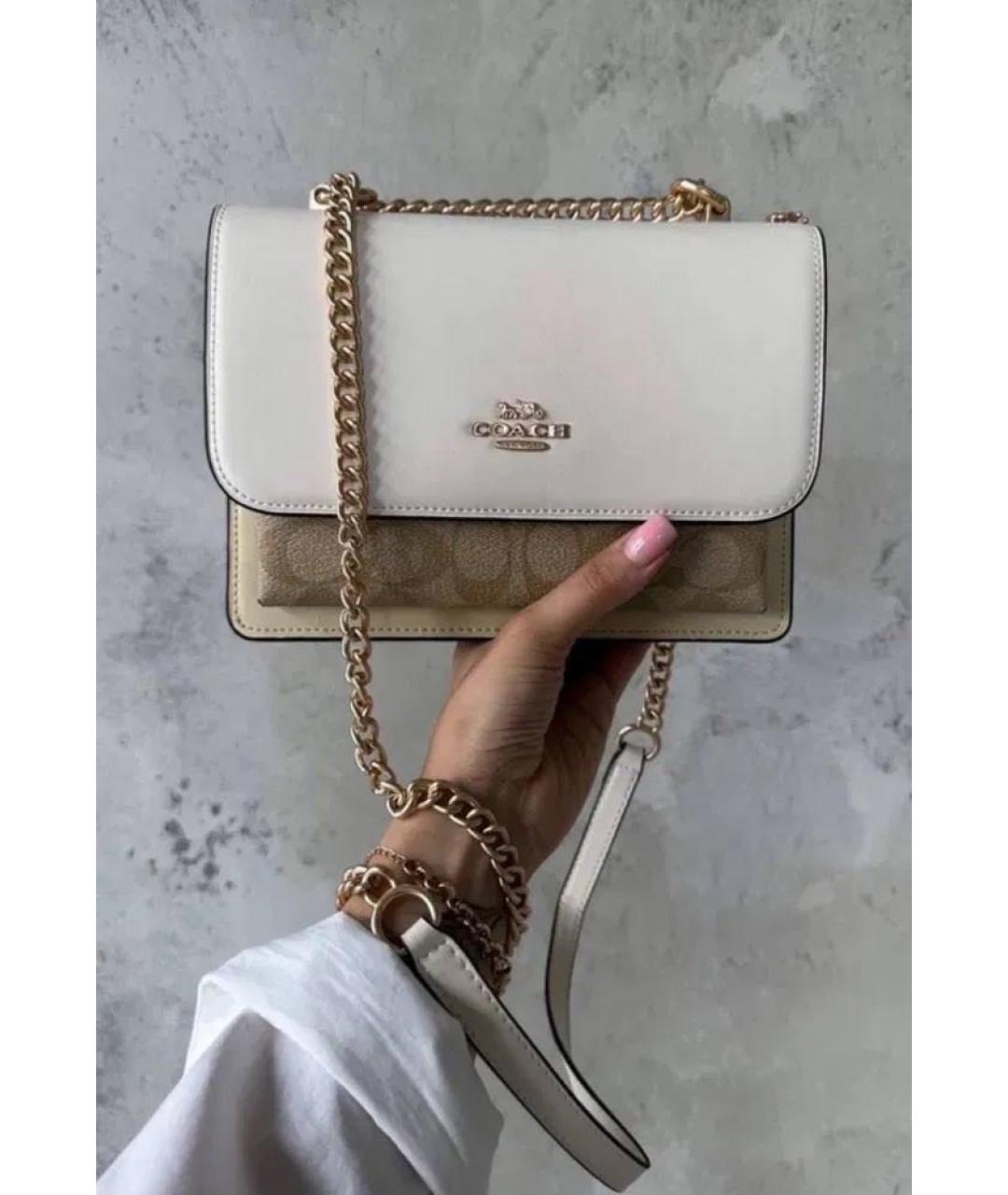 COACH Бежевая кожаная сумка через плечо, фото 8