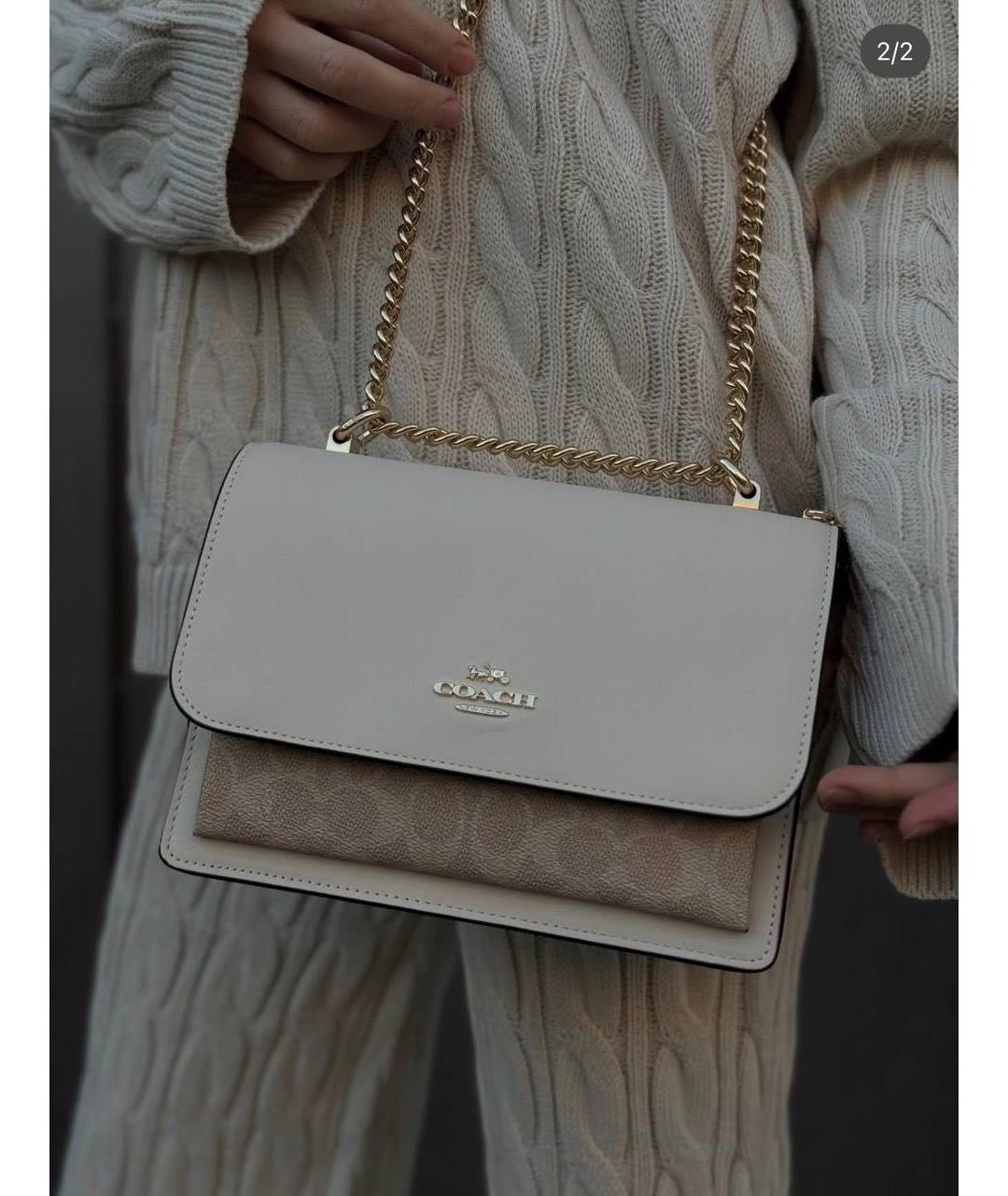 COACH Бежевая кожаная сумка через плечо, фото 7